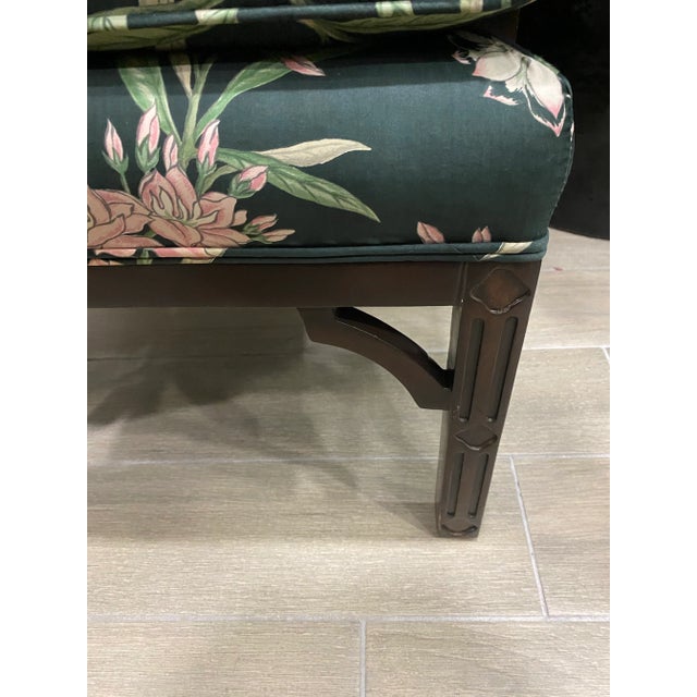 Wood Vintage Chinoiserie Wingback Chair With New Tropical Upholstery. For Sale - Image 7 of 9