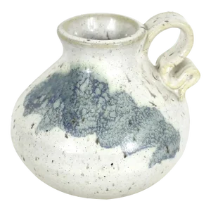 Vintage Signed Studio Pottery Vase Small White Blue Organic Form Handle