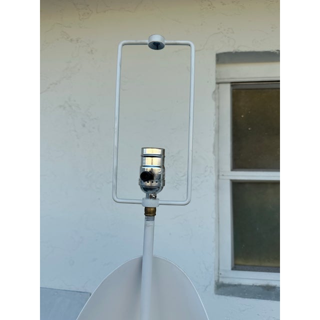 These are century modern brutalist sculptural lamps by Richard Barr for Laurel. It is a white matte color with a semi...