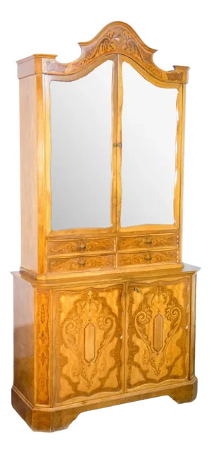 Trumeau in Inlaid Walnut with Double Mirror Door