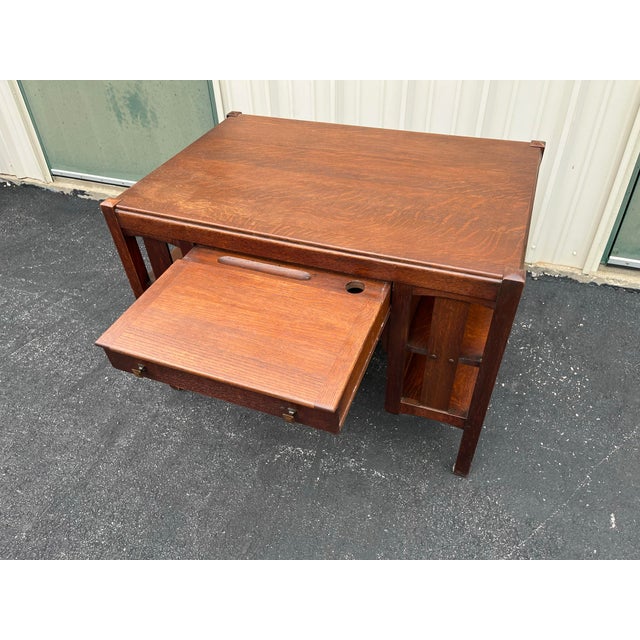 Early 1900s Limberts Quartersawn Oak Arts & Crafts Desk With Side Bookshelves For Sale - Image 6 of 12
