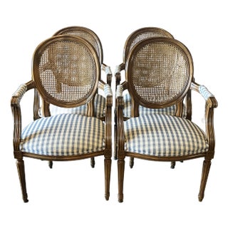 Set of Four Mid Century French Style Caned Back Chairs For Sale