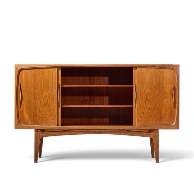 Wood Kurt Østervig Style Mid Century Danish Sculptural Teak High Credenza For Sale - Image 7 of 12