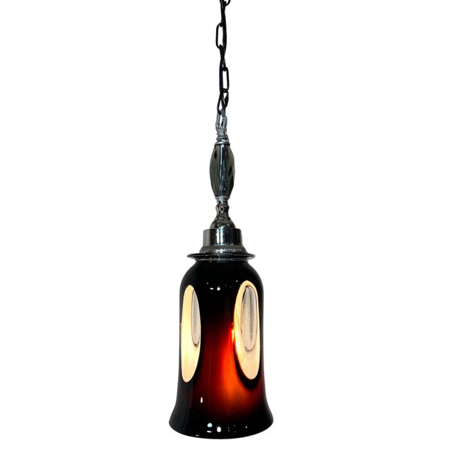 Vintage Murano Black Window Pane Art Glass Chrome Pendant Light For Sale - Image 13 of 18