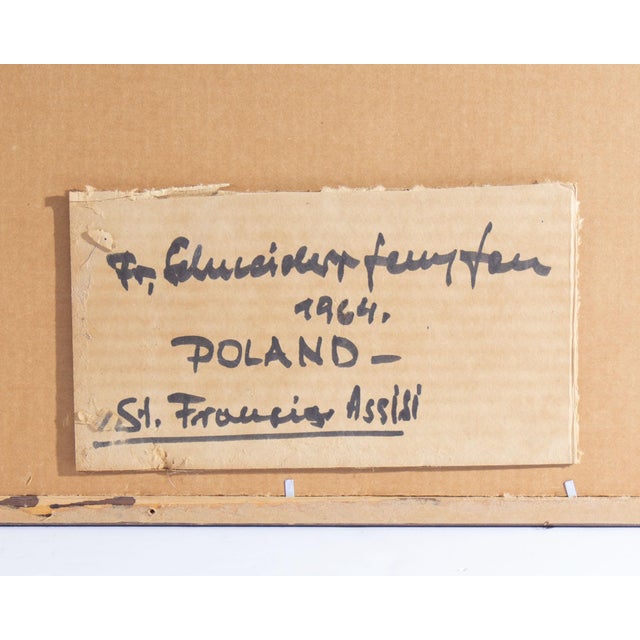 Blue 1964 Abstract Mixed Media on Paper Painting of St. Francis For Sale - Image 8 of 8