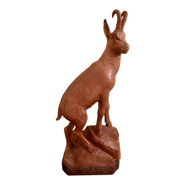 Mid 20th Century Large Black Forest Wooden Chamois Carving For Sale