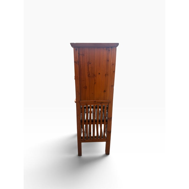 Early 20th Century Vintage Chinese Carved Wood Food Cabinet With Figural Panels & Geometric Latticework For Sale - Image 5 of 14