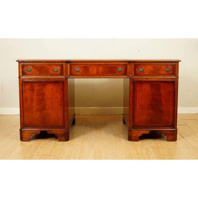 Twin Pedestal Desk with Green Leather Top by E. G. Hudson For Sale - Image 4 of 13