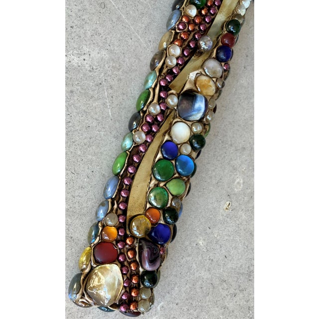 Late 20th-Century Mosaic-Style Faux "Jeweled" Stone, Glass & Wood Cross Wall Hanging For Sale - Image 12 of 16