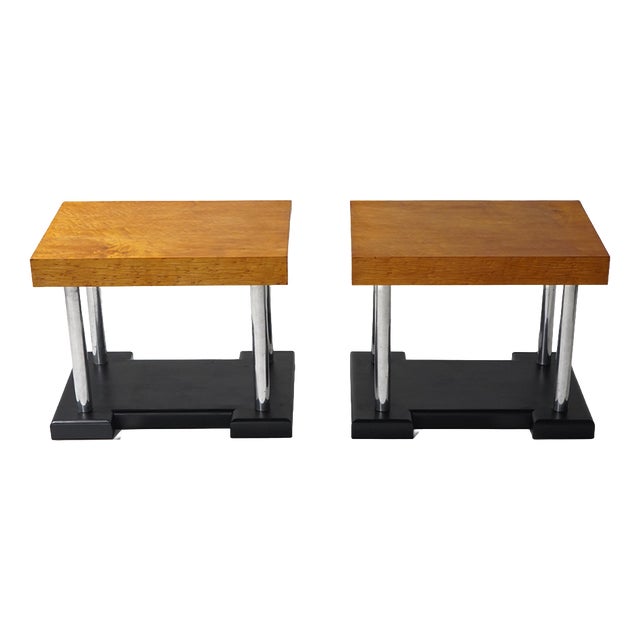 Stools in Birdseye Maple and Chromed Metal, 1930s, Set of 2 For Sale