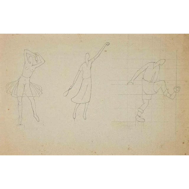 The study of sportive figures is an original drawing in pencil on creamy paper realized by an anonymous artist in the...