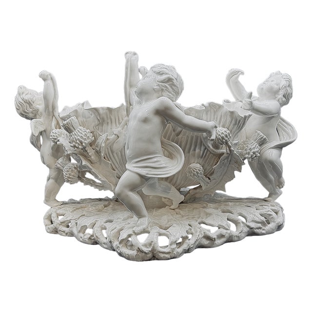 Large Antique Blanc De Chine Porcelain Cherub Centrepiece Bowl from T. Goode & Co. London, 1900 For Sale
