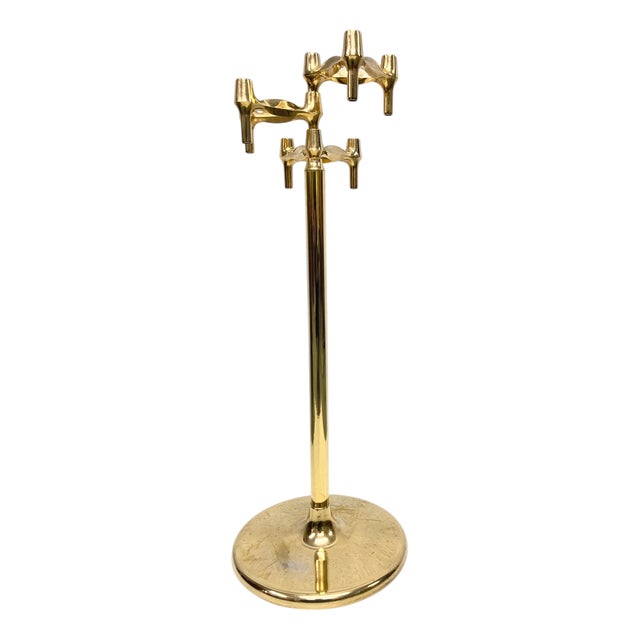Large Floor Base Candleholder for BMF Combination Chandeliers in Gold-Plated Metal, 1970s For Sale