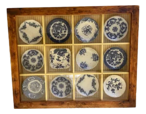 Late 19th Century Blue and White Butter Pats in Shadow Box Frame
