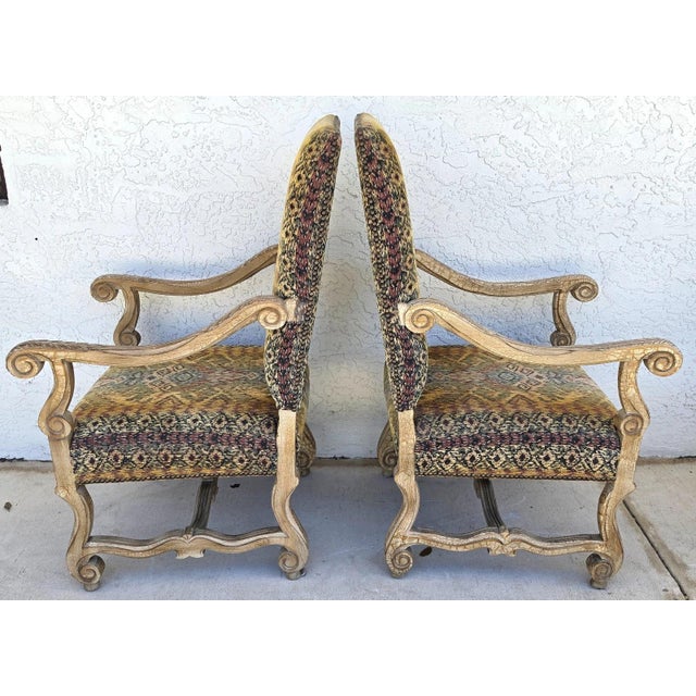 Wood Century Furniture French Louis XIII Os De Mouton Armchairs a Pair For Sale - Image 7 of 16