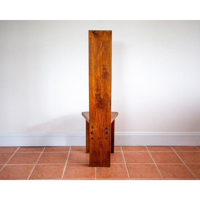 1970s Mid-Century Tall Brutalist Artisan Accent Chair in Wood, 1970s For Sale - Image 5 of 18