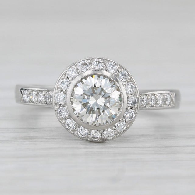 1.08ctw Round Diamond Halo Engagement Ring Platinum Size 5.5 For Sale In Greensboro - Image 6 of 8