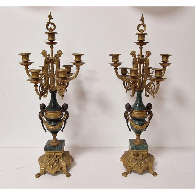 Candelabras in Verde Delle Alpi Marble and Bronze, 1950s, Set of 2 For Sale - Image 14 of 14