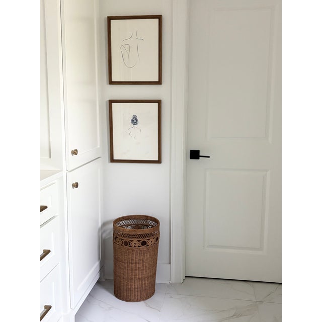 Brown Vintage Palm Beach Style Handwoven Rattan Umbrella Stand or Cane Holder With Decorative Openwork Knot Motif For Sale - Image 8 of 11