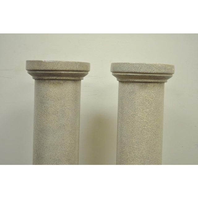 Pair of 40" Faux Concrete Fiberglass Column Pedestals Sculpture Plant