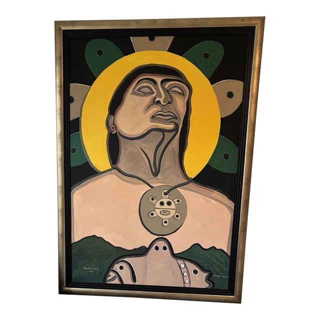 Puerto Rican Fine Art Painting “Cacique Jayuya” by Victor Bodón Cotto, 1999 – Large Signed Oil on Canvas For Sale