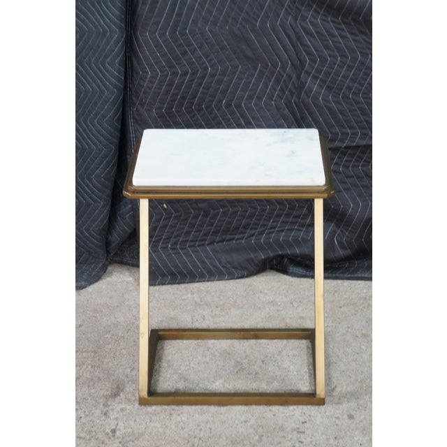 Late 20th Century Late 20th Century Modern Chic Marble Top Brass Z Shaped Sofa End Side Table For Sale - Image 5 of 10