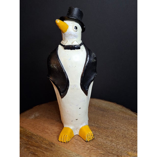Antique Hubley #463 Cast Iron Dapper Penguin Top Hat Bow Tie Doorstop Circa 1930s For Sale - Image 12 of 18