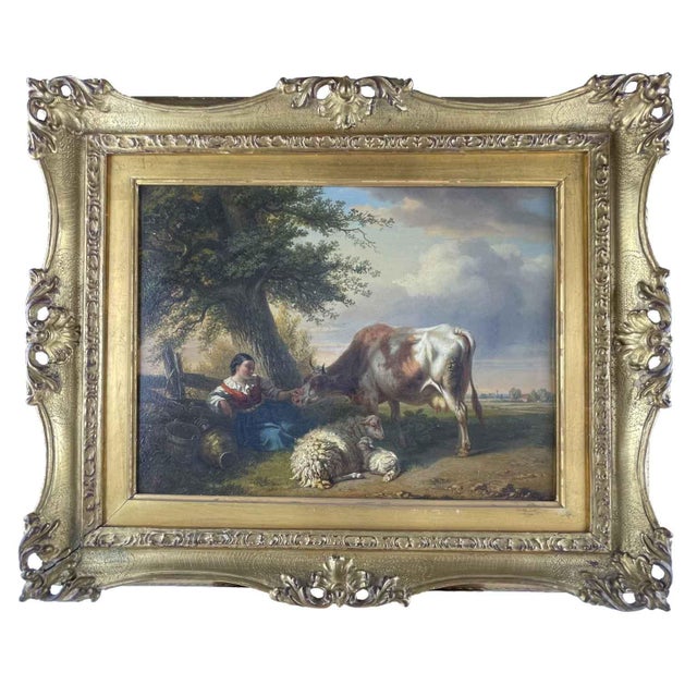 Charles Philogène Tschaggeny, Flemish Pastoral Landscape, 1849, Oil on Board For Sale - Image 10 of 10