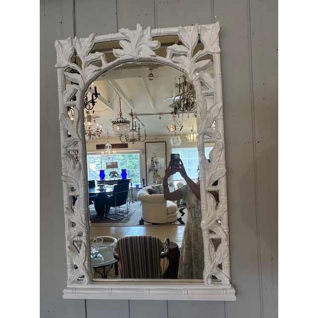 1960s Serge Roche Style White Palm Beach Hollywood Regency Wall Mirrors -a Pair For Sale - Image 5 of 10