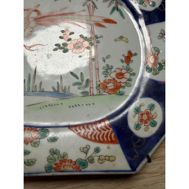1900 - 1909 Antique Japanese Imari Porcelain Plate Octagonal Meiji Era 9” X 7.5” For Sale - Image 5 of 10