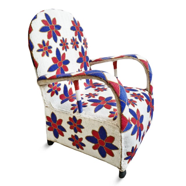 Tribal Blue, Red, & White Vintage Yoruba Beaded Chair For Sale - Image 3 of 8