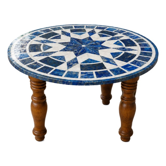 40" Round Genuine Lapis Lazuli Stone Inlay Mosaic Table For Sale