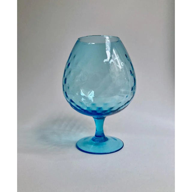 Large Italian Mid-Century Modern Empoli Aqua Blue Diamond Art Glass Brandy Snifter. Goblet. Vase. Candle Holder. Featuring...