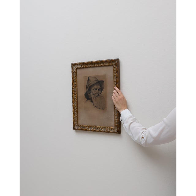 1920s Belgian Passe-partout Man Portrait With Gilded Wooden Frame For Sale - Image 14 of 18