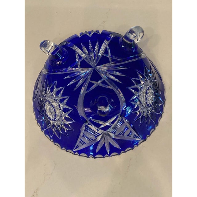 Vintage Cobalt Blue Bohemian Crystal Bowl For Sale - Image 4 of 7