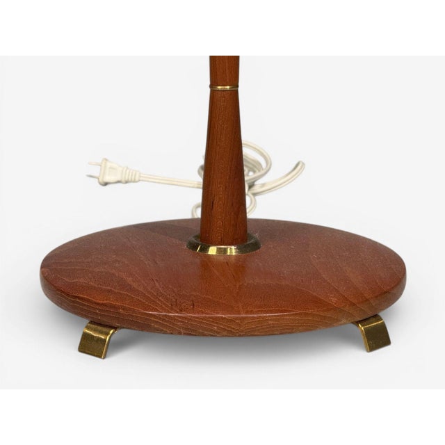 Swedish Modern, Adjustable Floor Lamp, Teak, Brass, Fabric, Sweden, 1970s For Sale - Image 11 of 12