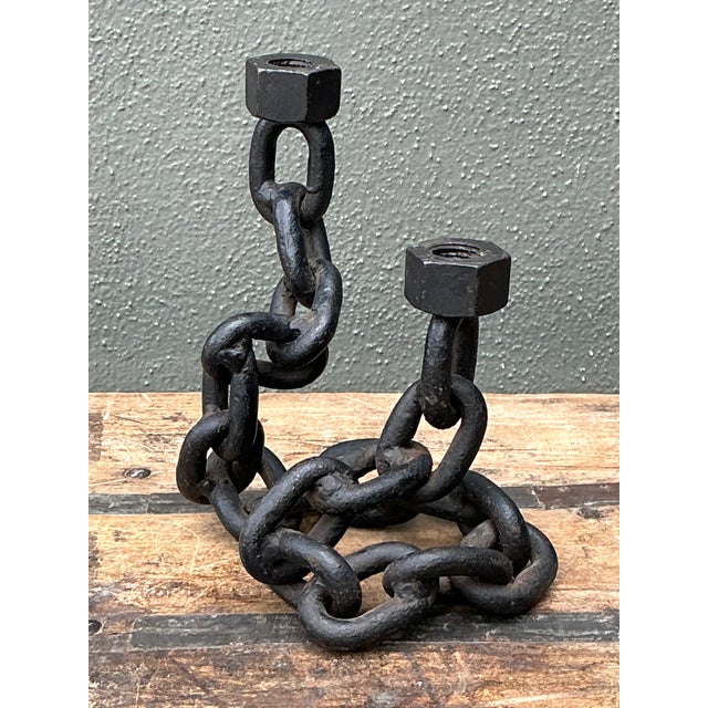 Late 20th Century Vintage Iron Chain Link Candle Holder For Sale - Image 5 of 12