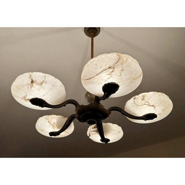 Large Art Deco Alabaster Pendant Light, 1930s For Sale - Image 6 of 18