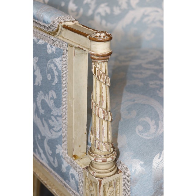 Pair French Louis XV Style Blue Upholstered Bergères Chairs Attr to Jansen For Sale - Image 17 of 17