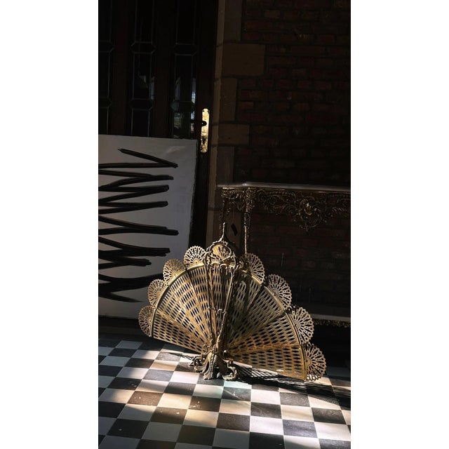 Gold Vintage French Brass Fire Screen with Peacock Motif, 1960s For Sale - Image 8 of 12