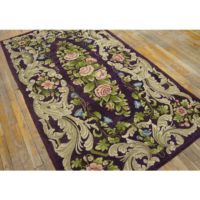 American Amazing Purple Ground Color With Nice Foliate Design Antique American Hooked Rug For Sale - Image 3 of 11