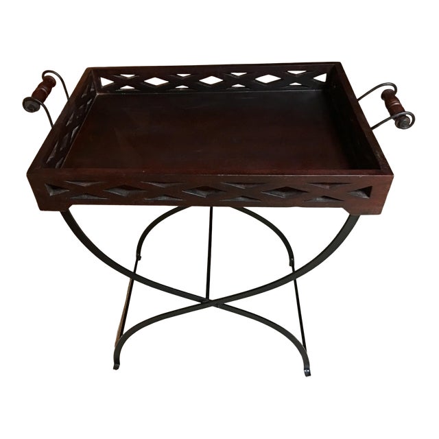 Wood Butler’s Tray on a Folding Iron Stand Chairish