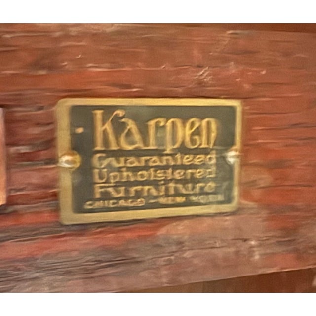 1930s-40s Karpen large carved mahogany coffee table. A couple of small scratches to top wood surface, as shown in detail...