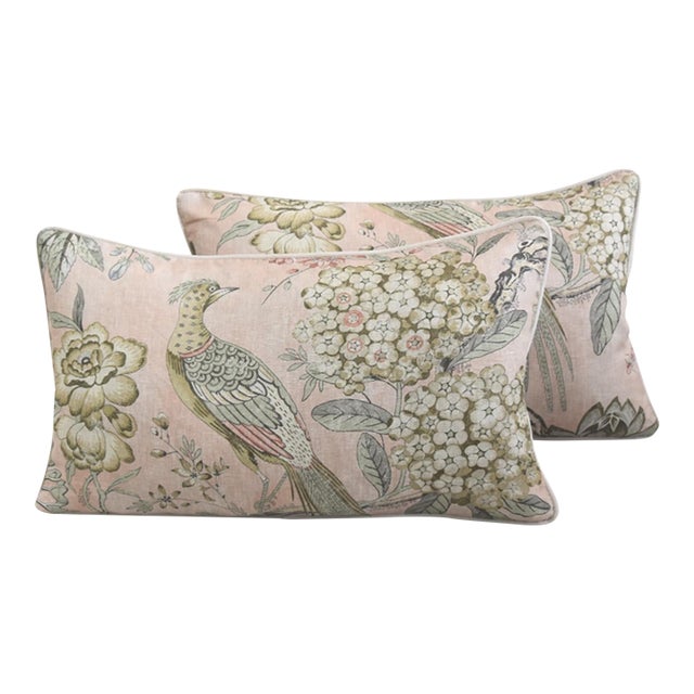 Designer Anna French Thibaut Floral Feather/Down Pillows Set of Two For Sale