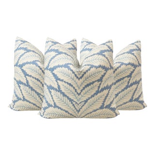 Blue Leaf Down Filled Pillows - Set/3 For Sale