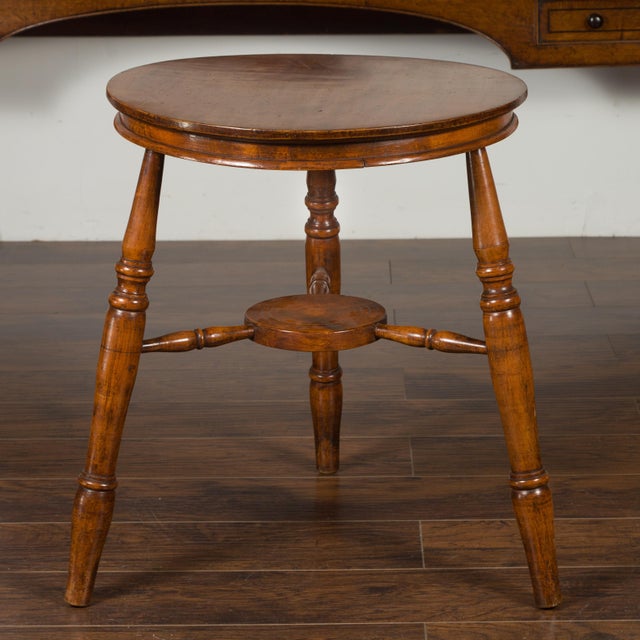 English 1860s Cricket Table with Turned Legs and Circular Sycamore Top For Sale - Image 4 of 12