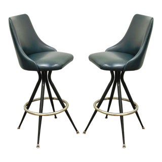 Pair of Mts Retro Mid Century Modern Style Chrome Vinyl Swivel Barstools Chair A For Sale