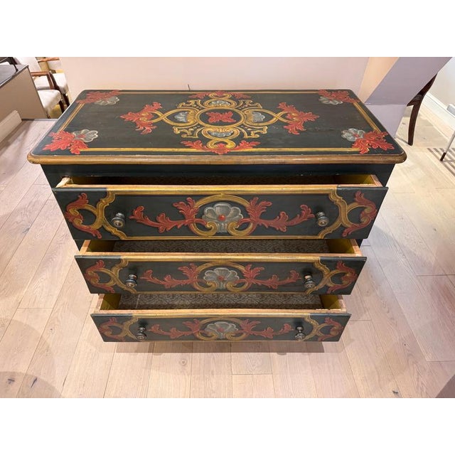 Antique Tuscan Painted with Parcel Gilt Three Drawers Commode For Sale - Image 6 of 18