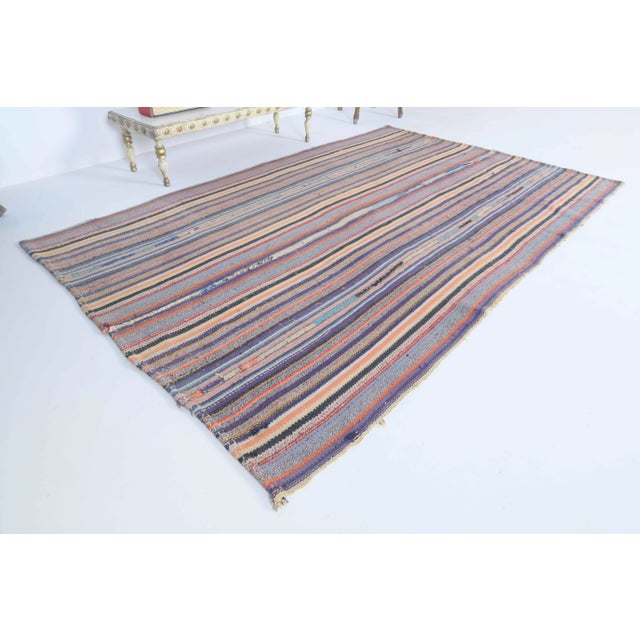 1970s Vintage Turkish Hand-Knotted Wool Cotton Purple Kilim Area Rug For Sale - Image 5 of 11