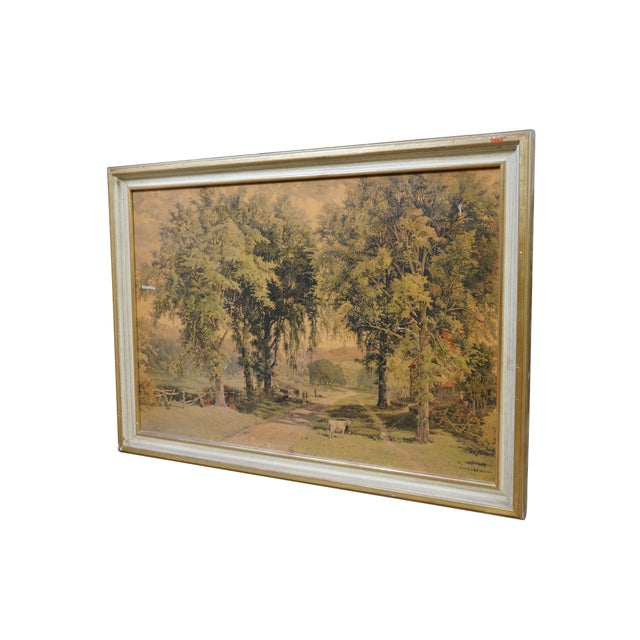 Late 19th century hand colored etching titled "Where Noble Elms Abound," etched by Peter Moran after a painting by Horace...